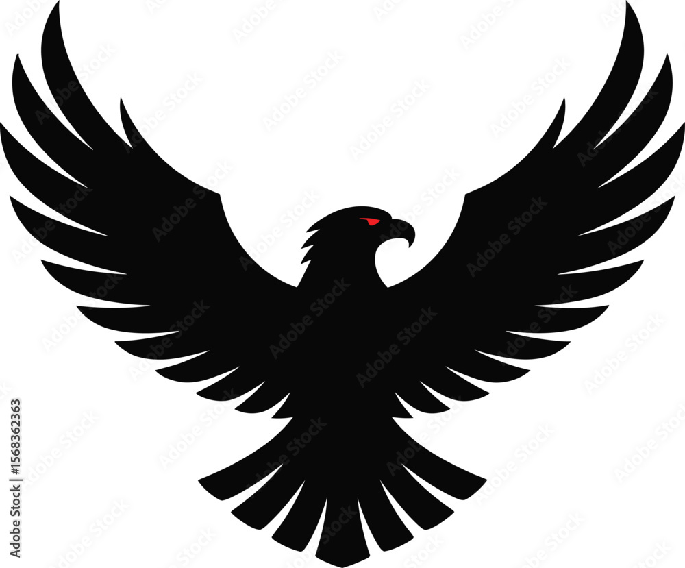Obraz premium Black eagle silhouette with red eyes