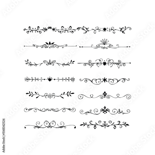  Hand-Drawn Decorative Borders & Dividers with Black Floral Elements