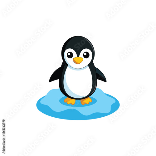 Cute Cartoon Penguin on Small Ice Floe Illustration