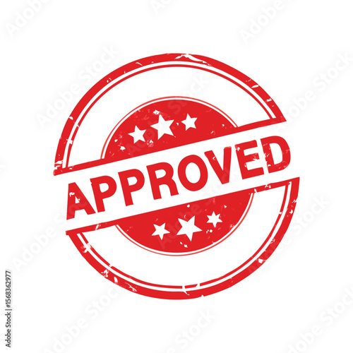 Red Approved Rubber Stamp Icon with Stars & Grunge