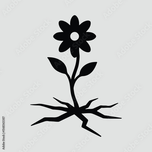 Silhouette flower sprouting through cracked earth vector illustration