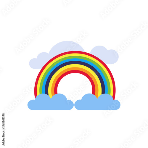 Colorful Rainbow and Clouds Illustration-Whimsical Design with Red Orange Yellow Green Blue-Perfect for Kids and Educational Resources-Cheerful Graphic Element