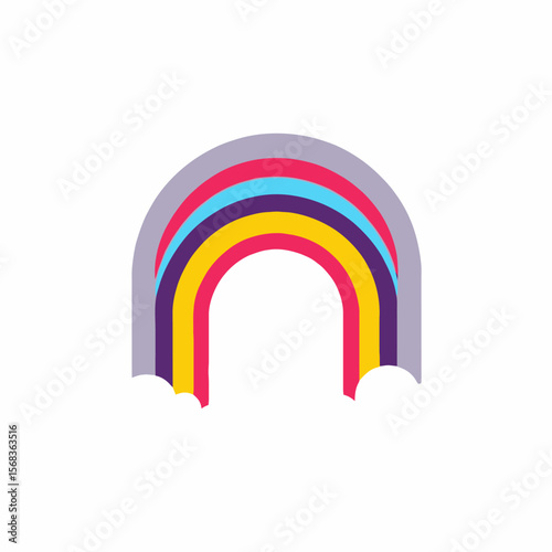 Colorful Rainbow Illustration with Clouds- Cute Cartoon Rainbow Design for Kids- Bright and Cheerful Rainbow Graphic- Modern Rainbow Clipart with Pastel Colors