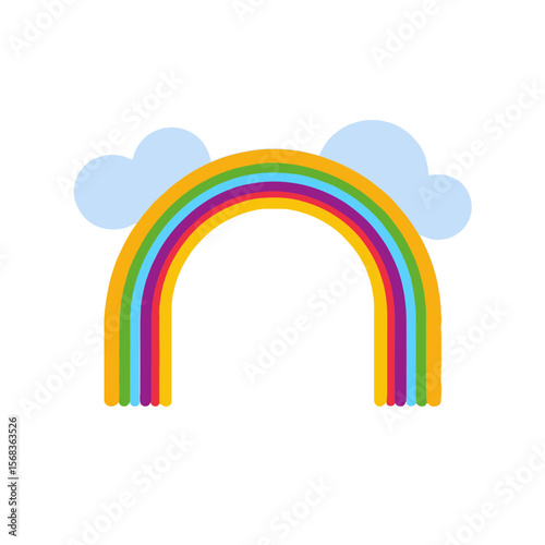 Colorful Rainbow Illustration with Clouds- Whimsical Design for Kids- Bright and Cheerful Rainbow Art- Perfect for Nursery Decor- Download High Resolution Image Now