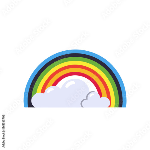 Colorful Rainbow with Fluffy Cloud Illustration- Whimsical Rainbow Graphic for Kids- Bright Rainbow Clipart- Simple Rainbow Image- Rainbow Design for Crafts