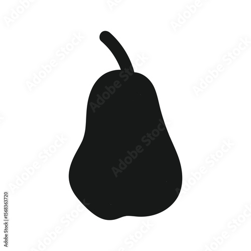 Simple black silhouette of a ripe pear with a stem isolated on a white background.