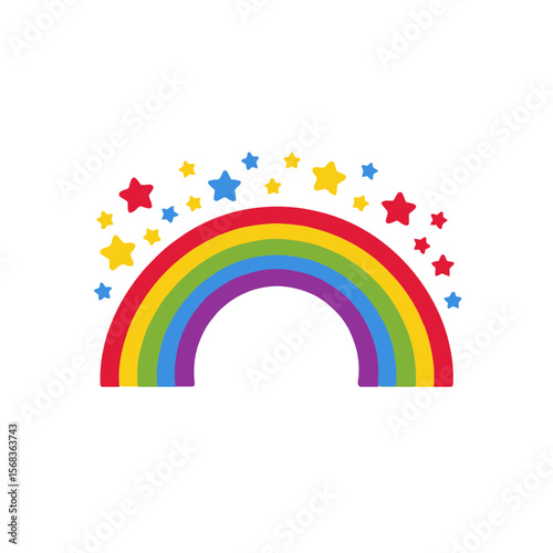 Colorful Rainbow with Stars Vector Illustration-Bright and Cheerful Rainbow Design-Ideal for Kids and Celebrations-Add a Touch of Magic with this Rainbow Image