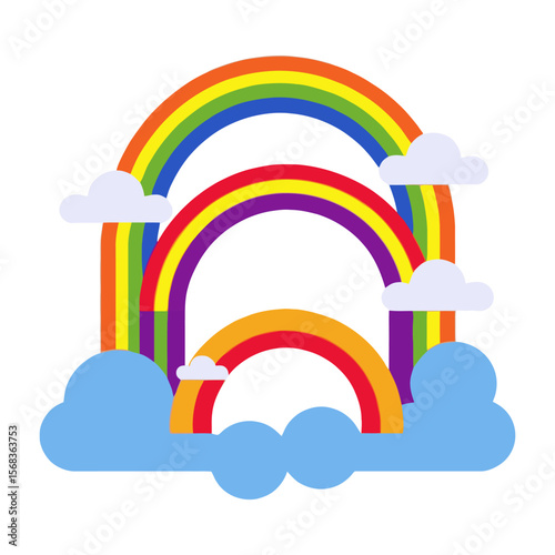 Colorful Rainbows and Clouds Illustration-Whimsical Art for Kids-Bright and Cheerful Rainbow Graphic-Playful Cloudscape Design-Rainbow Fantasy Artwork
