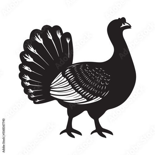 Cute Line Art Turkey Silhouette Black Vector Illustration 
