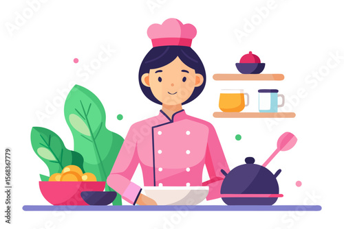 Culinary Artisan: A culinary artisan, donned in a chef's uniform, skillfully crafts a dish, surrounded by fresh ingredients and cooking tools, embodying the art of gastronomy.