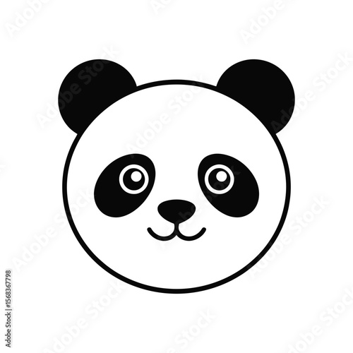 Kawaii silhouette of round panda face with simple eye patches on isolated black and white background