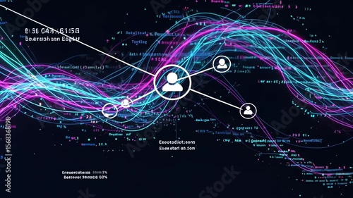 Digital social network connection abstract concept with data stream visualization