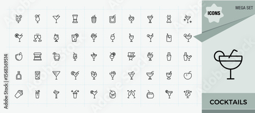 Cocktails line icon set. Minimal icons set. Editable vector. Drink icon set. Featuring alcohol, drink, beverage, cocktail, martini, champagne, wine and more.
