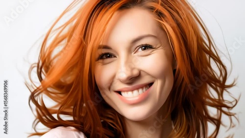 portrait of happy redhair woman with waving hair on the wind 8