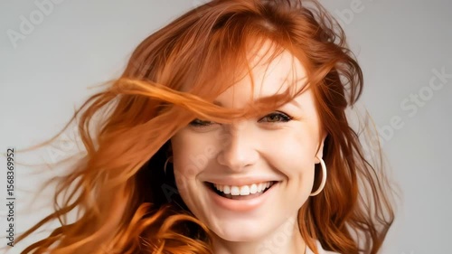 portrait of happy redhair woman with waving hair on the wind 5