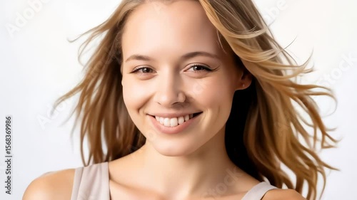 portrait of happy blondy woman with waving hair on the wind 2