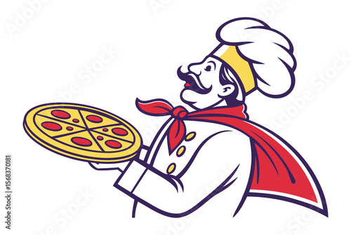 Pizza Artisan's Creation: A distinguished pizza artisan, with a culinary flourish, presents a freshly crafted pizza, embodying expertise, aroma, and delectable flavors.