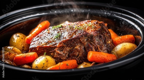 pot roast with cooked potatoes and carrots 