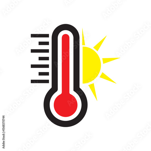 Icon depicting high temperature with thermometer and sun symbol, indicating hot weather or heat conditions