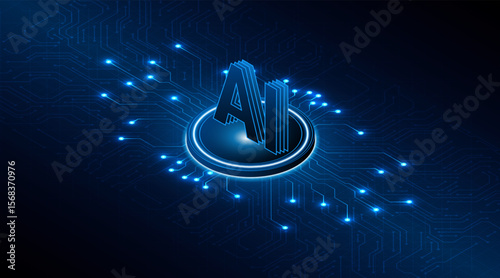 Digital technology of the future. AI icon or artificial intelligence symbol. Future advanced artificial intelligence technology circuit board concept