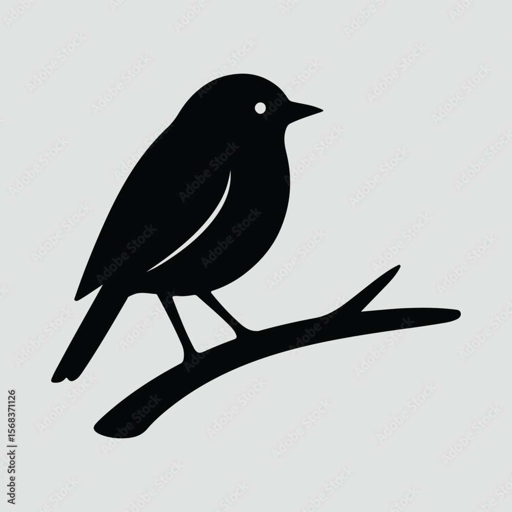 Obraz premium Silhouette of bird on branch minimalist black and white Vector illustration
