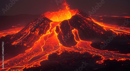 Volcanic Eruption: Witness the raw power of nature as a volcano erupts, spewing molten lava in a breathtaking display of geological force, symbolizing both destruction and creation. 