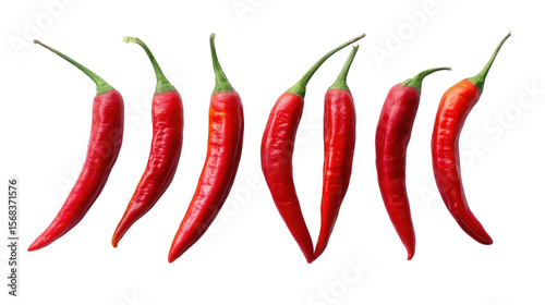Red chili peppers in a line, isolated on a white background, png, transparent