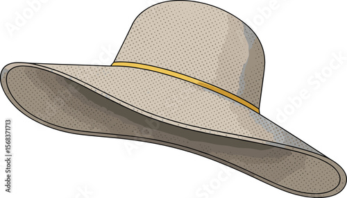 Wide Brim Floppy Hat Flat Technical Drawing, Vector Template for Summer Headwear, Minimalist Fashion Sun Hat Design, Elegant Women's UV Protection Outdoor Accessory.