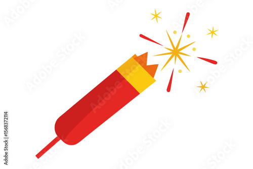 Red Firecracker Sparkler Festive Celebration Illustration