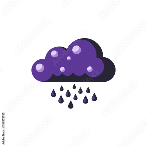Purple Rainy Cloud Vector Illustration- Weather Icon- Cartoon Rain Cloud Graphic- Perfect for Weather Forecasts and Children's Designs- Forecast Symbol Image