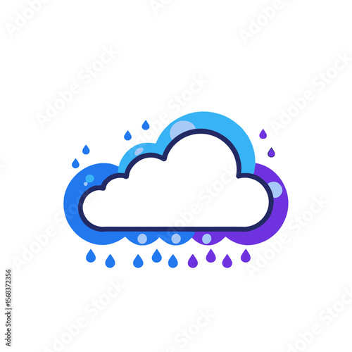 Rain Cloud Vector- Weather Icon with Blue and Purple Drops- Simple Design for Rainy Days- Graphic Illustration of Precipitation- Downloadable Cloud Art
