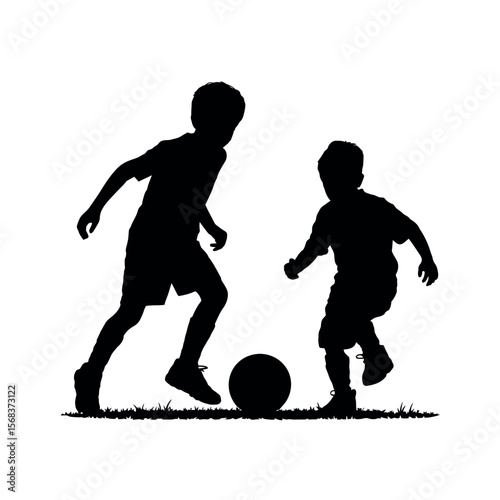 Silhouette of children playing football vector illustration for sports and childhood themes