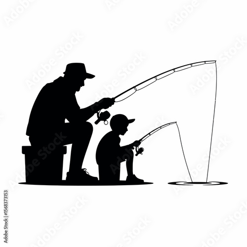 Father and Son Fishing Together A heartwarming vector illustration