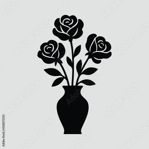 Silhouette roses in vase floral arrangement decoration Vector illustration