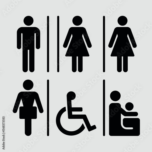Washroom Sign Icons Accessible Restroom Symbols for Public Use