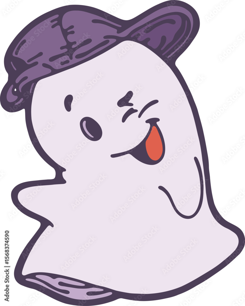 Obraz premium CHEERFUL GHOST WITH HALLOWEEN STYLE CAP