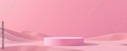 Elegant Pink Circular Platform on Soft Abstract Sand Background