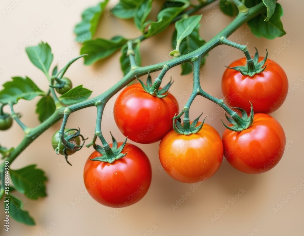 custom made wallpaper toronto digitalFresh Red Tomatoes on Green Vine with Leaves in Soft Lighting