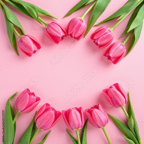 Pink Tulips on Soft Pink Background Creating Elegant Floral Design