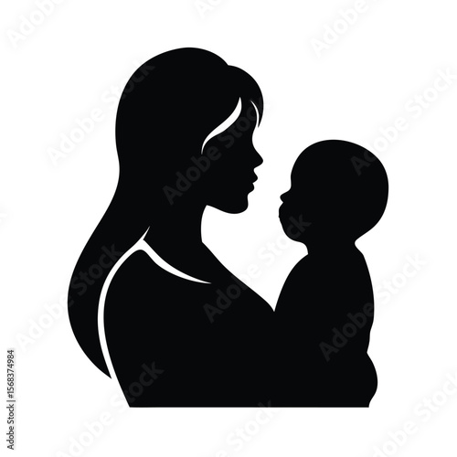Mother holding baby motherhood love care silhouette vector illustration