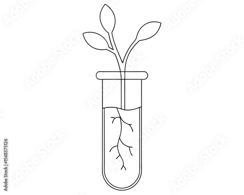 Simple illustration of a plant growing inside a test tube laboratory concept. plant, sprout, growth, experiment, science.