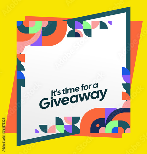 Square template for social media post announcement of giveaway winner with colorful geometric ornaments. Perfect for online store business marketing. Attractive giveaway background