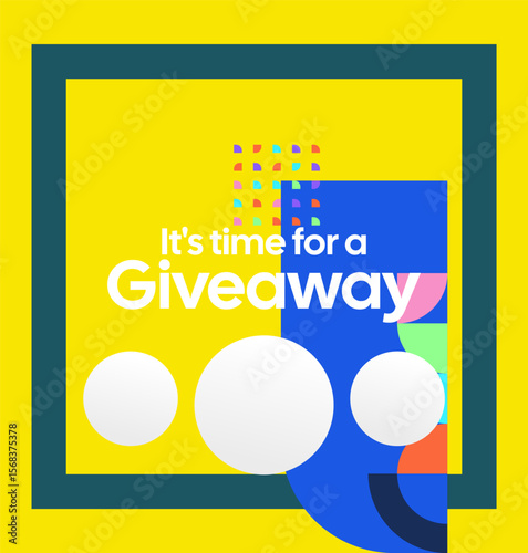 Square template for social media post announcement of giveaway winner with colorful geometric ornaments. Perfect for online store business marketing. Attractive giveaway background