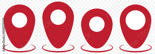 Red Flat icon set of location and map pins on Transparent Background. EPS 10.