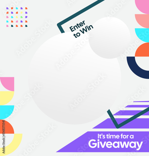 Giveaway winner announcement social media post template with colorful geometric ornaments. Perfect for business marketing. Festive giveaway background