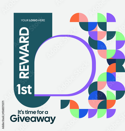 Giveaway winner announcement social media post template with colorful geometric ornaments. Perfect for business marketing. Festive giveaway background