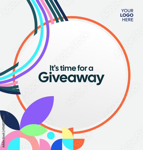 Giveaway winner announcement social media post template with colorful geometric ornaments. Perfect for business marketing. Festive giveaway background