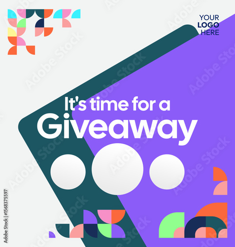 Giveaway winner announcement social media post template with colorful geometric ornaments. Perfect for business marketing. Festive giveaway background