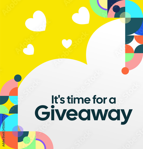 Giveaway winner announcement social media post template with colorful geometric ornaments. Perfect for business marketing. Festive giveaway background