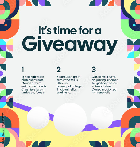 Giveaway winner announcement social media post template with colorful geometric ornaments. Perfect for business marketing. Festive giveaway background